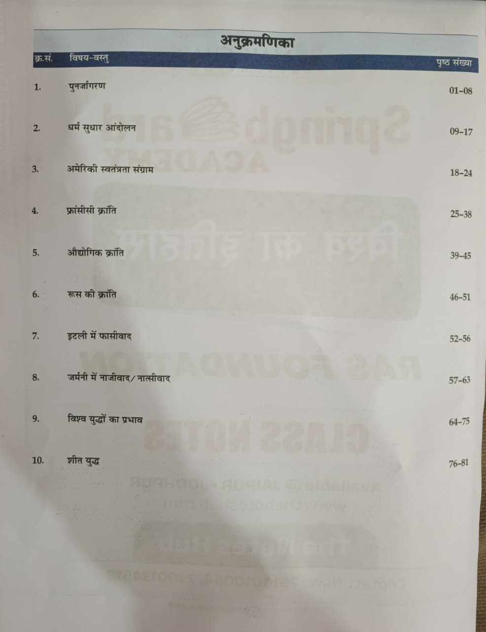 Spring Board RAS Foundation Vishv Ka Itihas   Hindi Medium  New Edition 2026