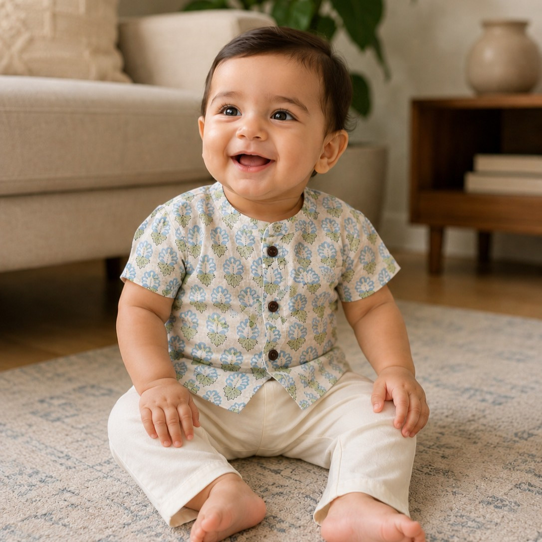 White Floral Short Kurta and Pajama Sets
