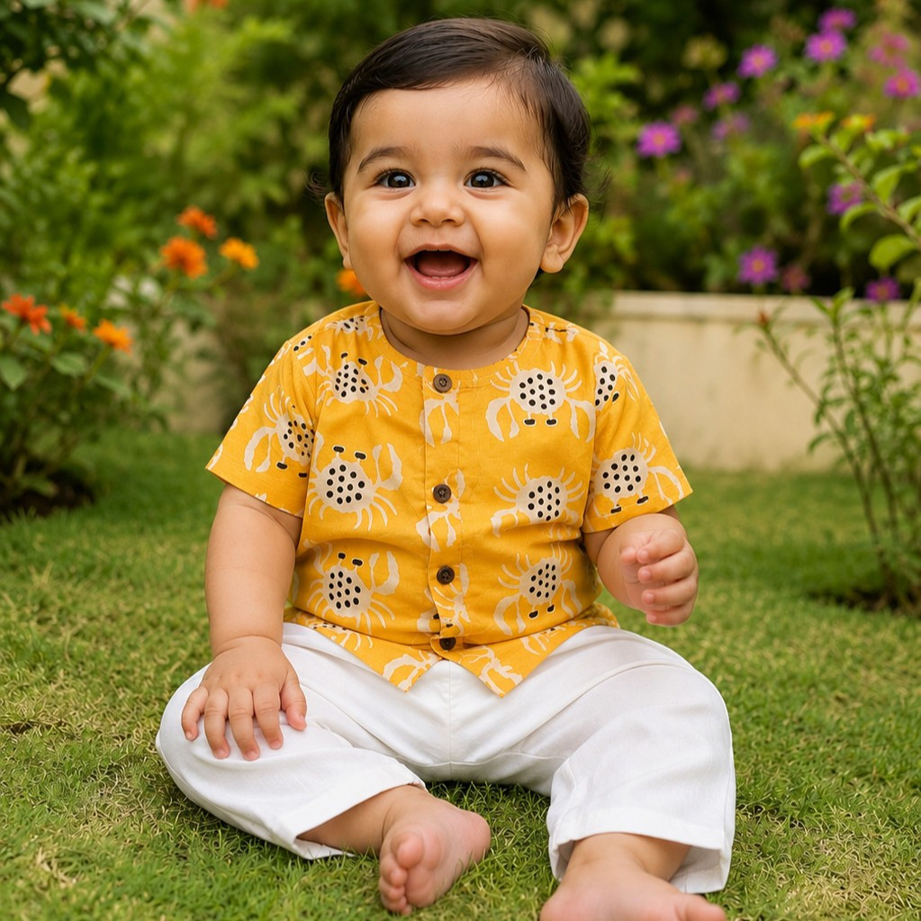 Yellow Crab Short Kurta and Pajama Sets