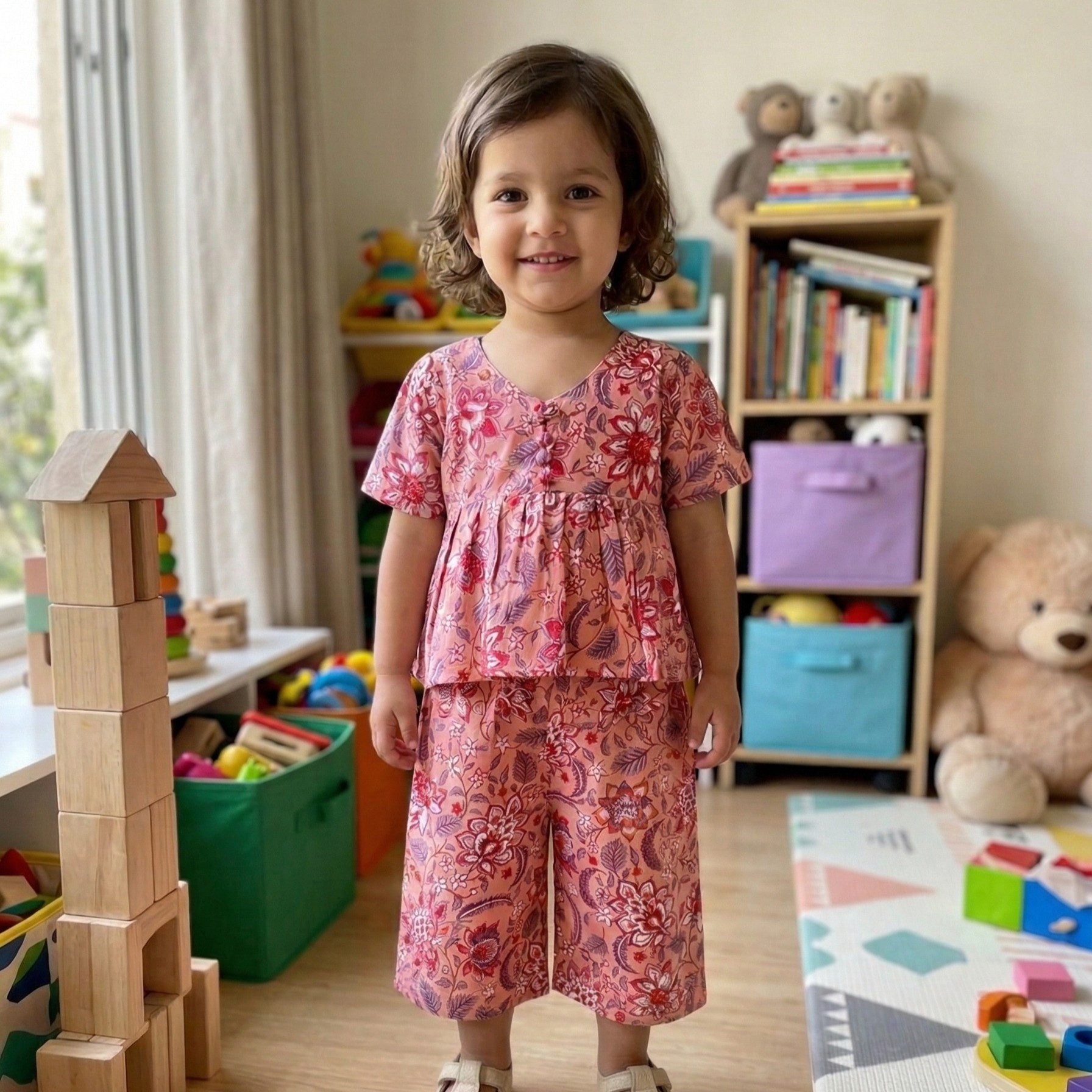 Peach Florall Print Pallazo Set