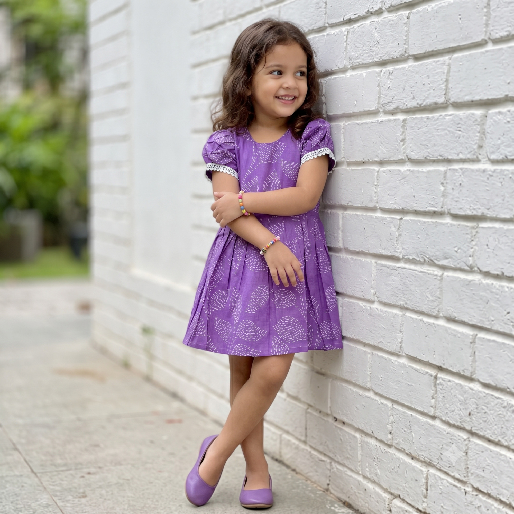 Lavender Leaf Cotton Frock