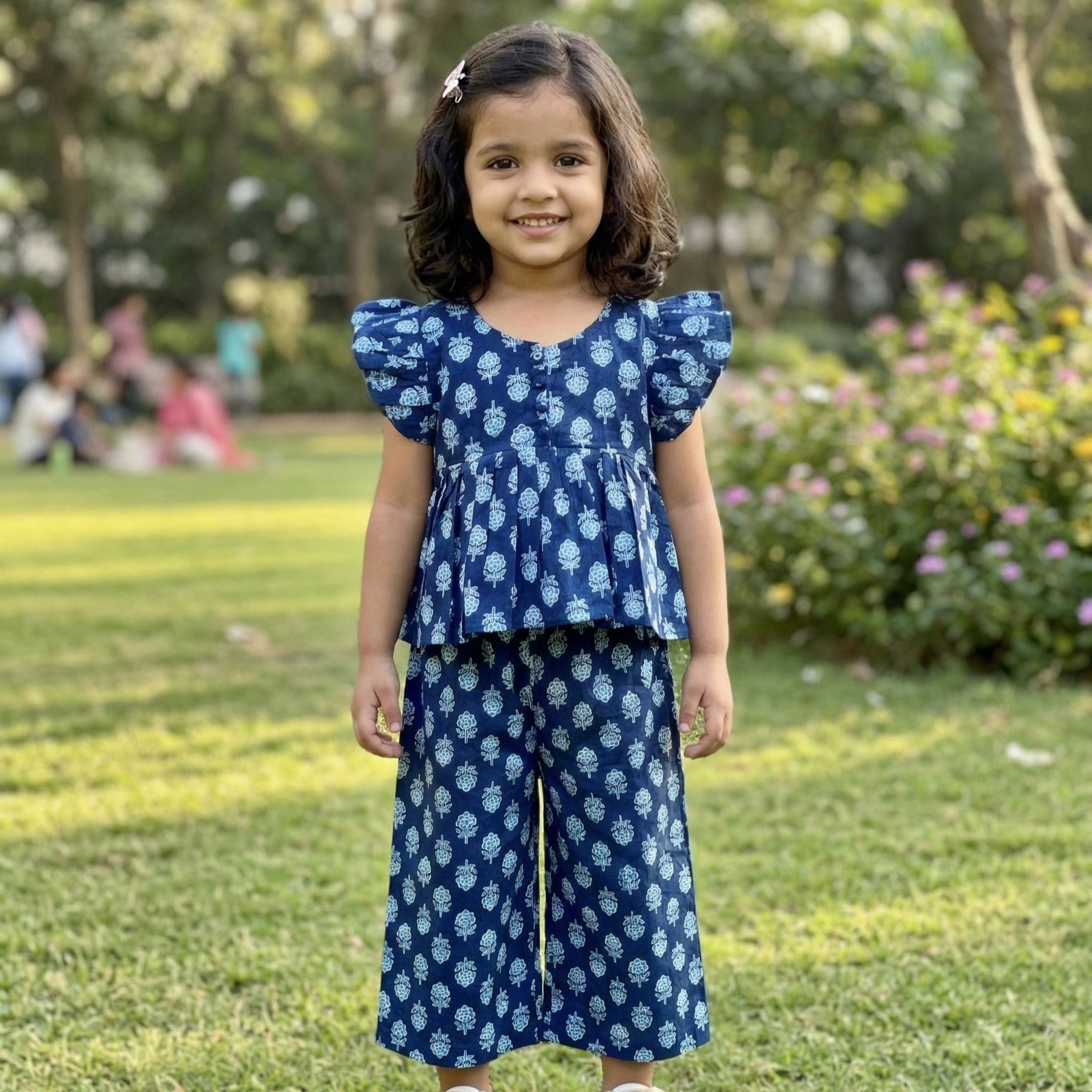 Royal Blue Bloom Print Pallazo Set