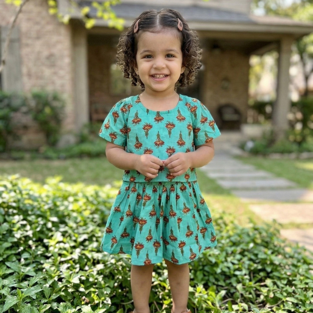 Image of Sea Green Floral Skirt and Top
