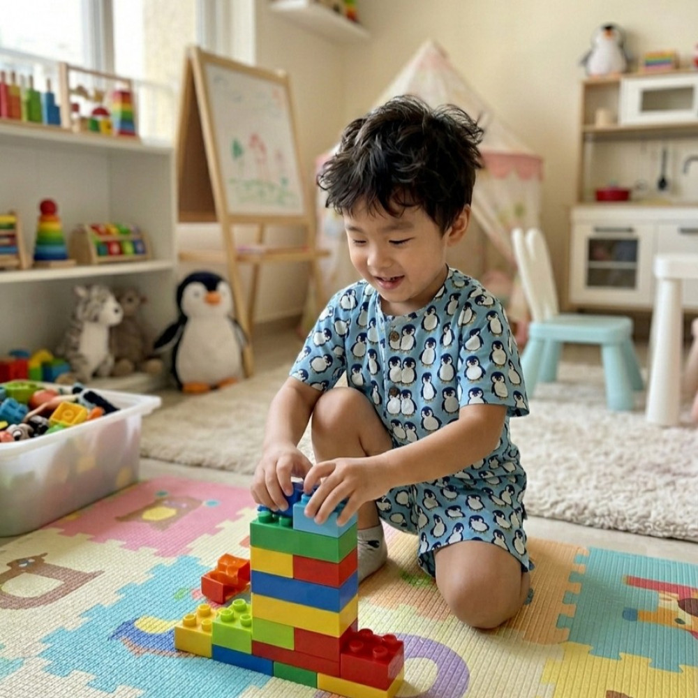 Image of Blue Penguine Print Summer Set