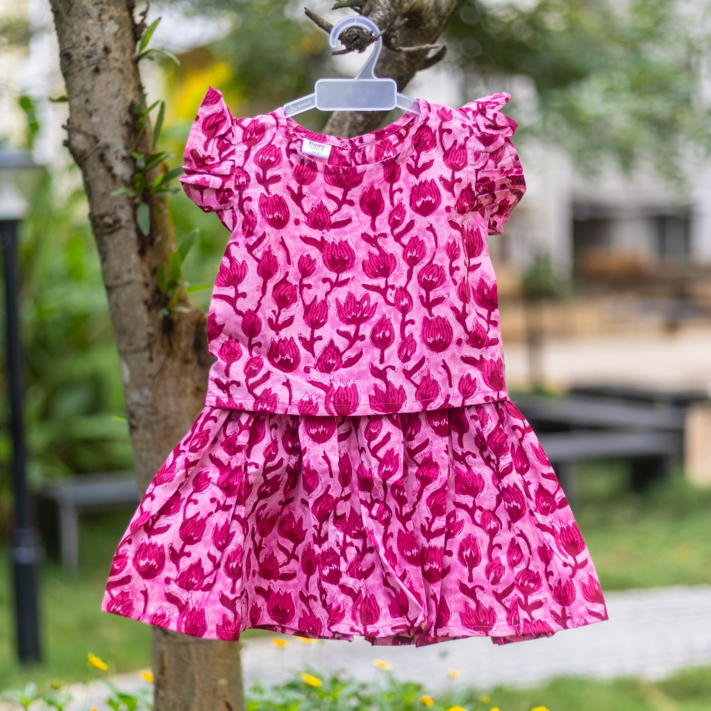 Pink Floral Print Co-ord Sets- Skirt and Top