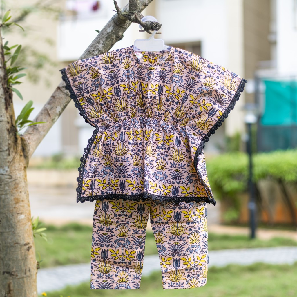 Pastel Floral Kaftan Sets with Pants