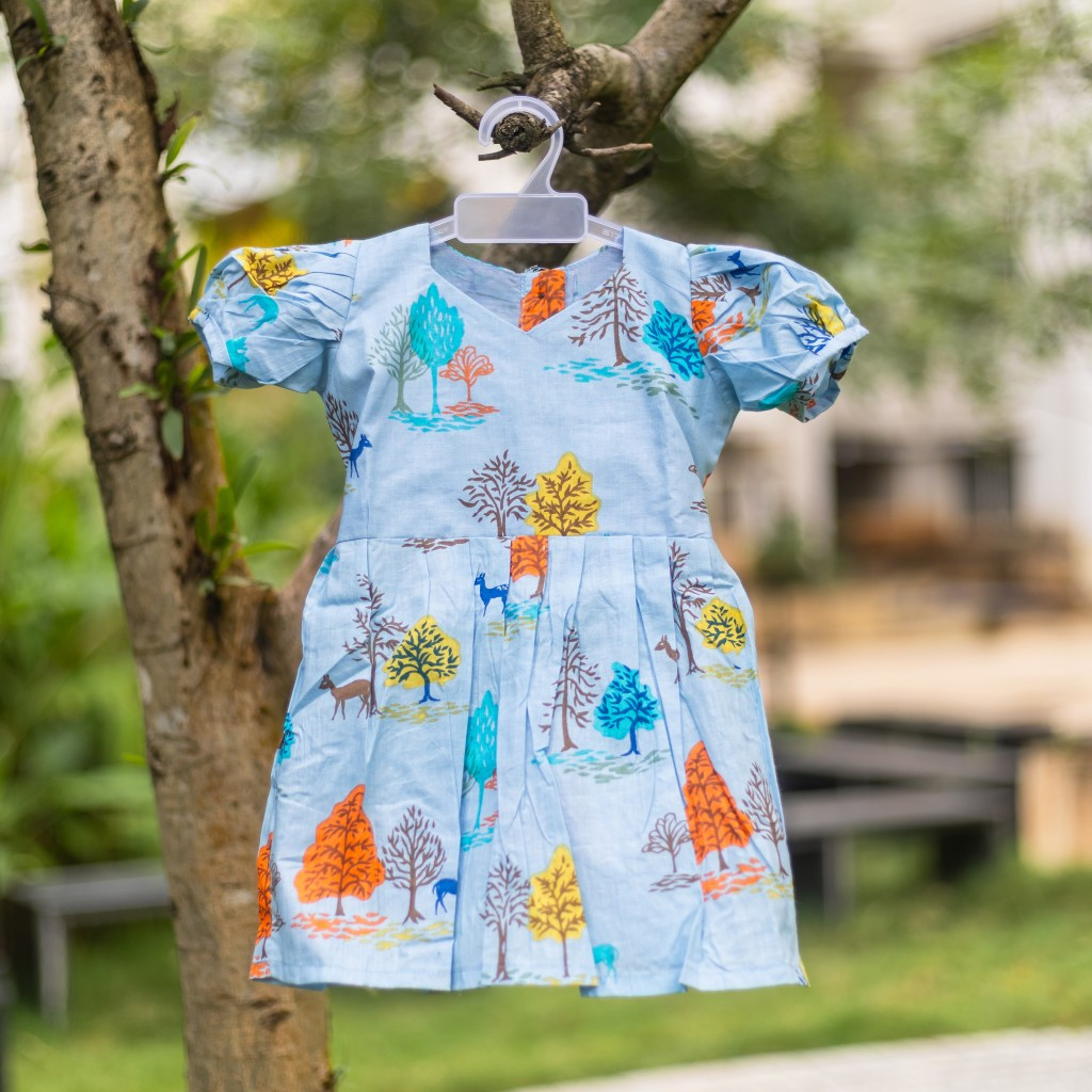 Blue Forest and Deer Print Frock