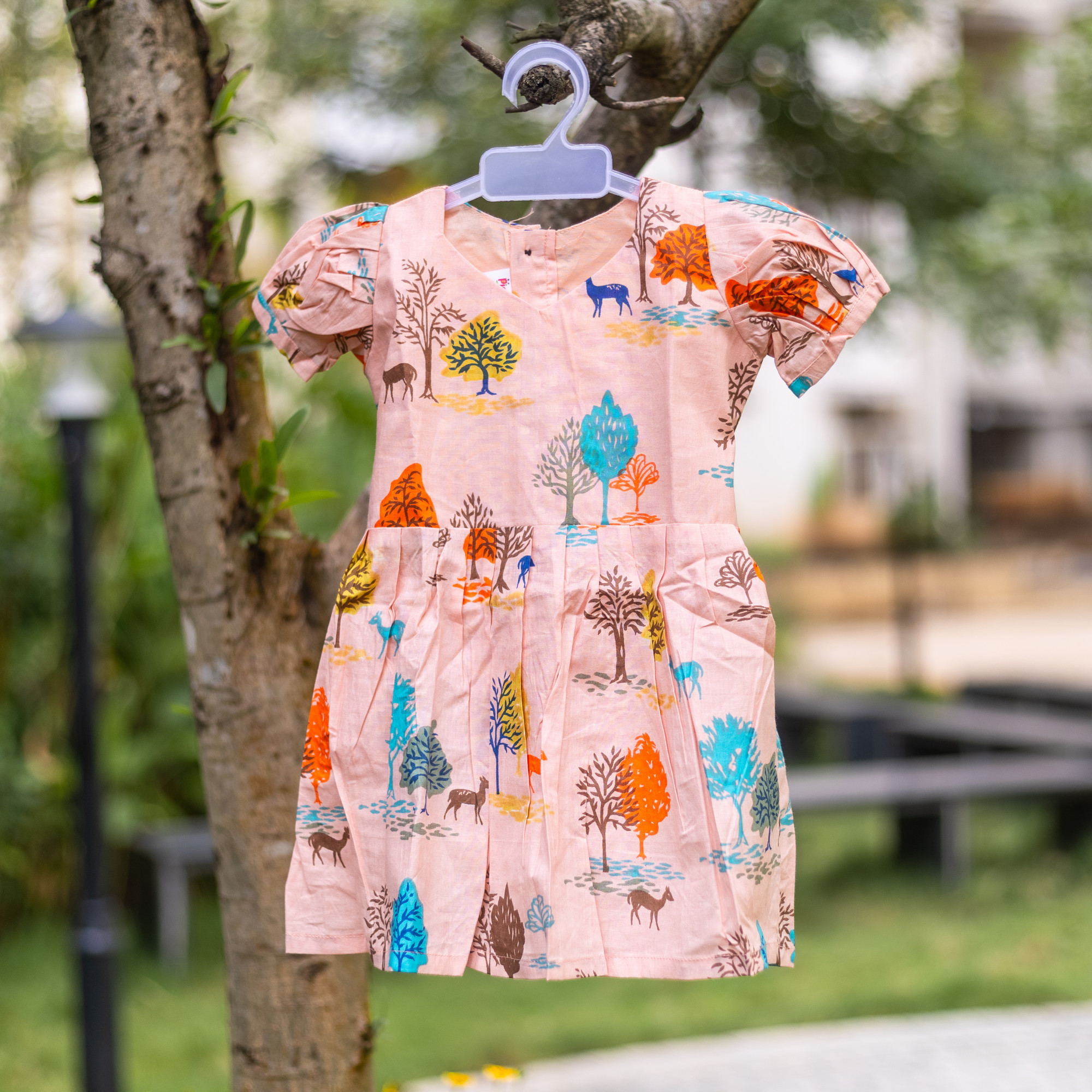 Peach Forest and Deer Print Frock