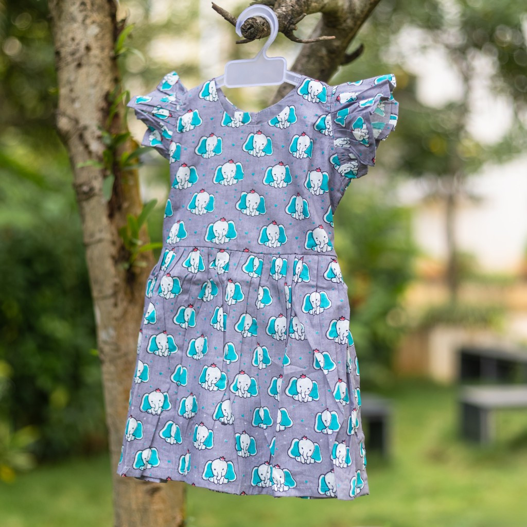 Grey Elephant Print Frock