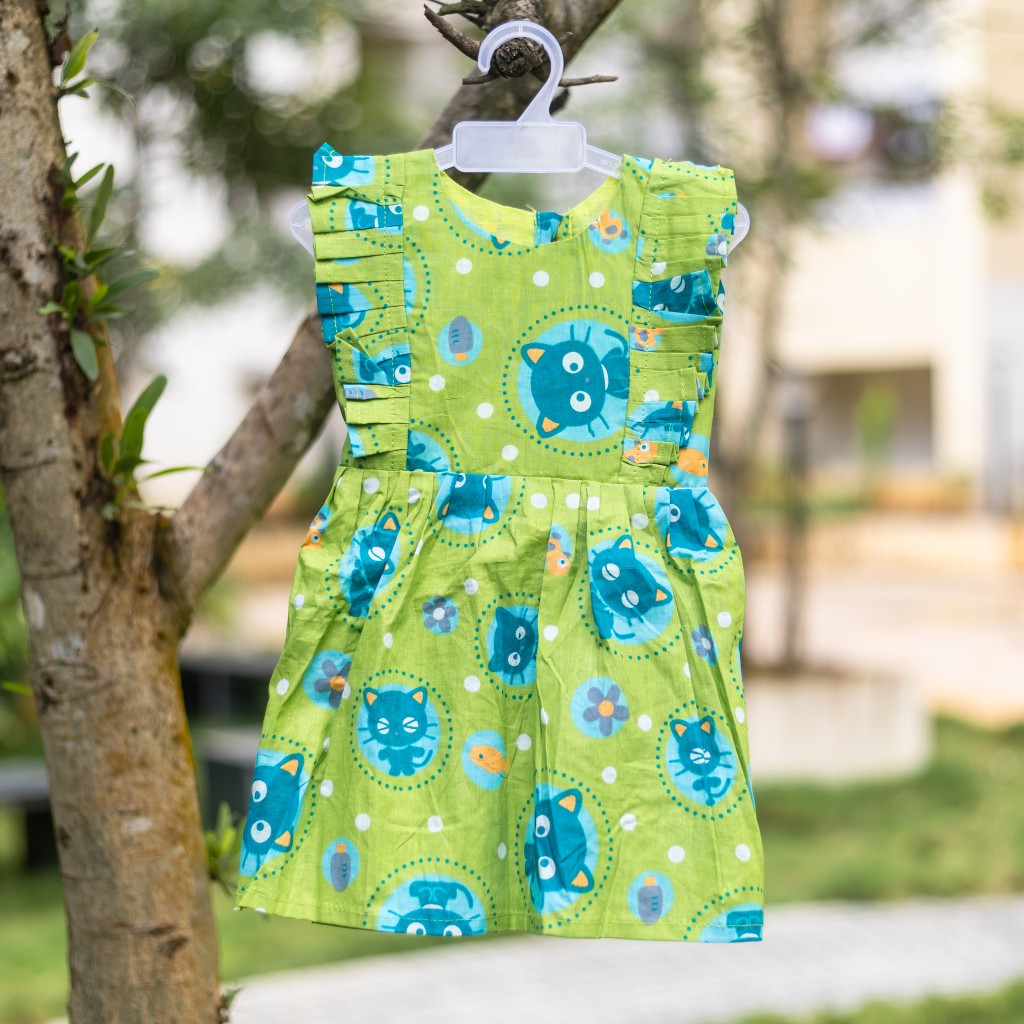 Lime Green Cat Print Frock
