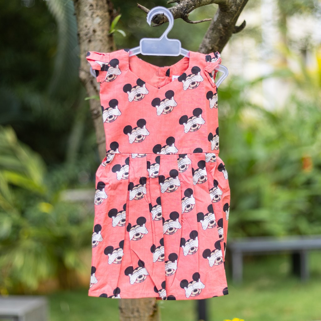 Peach Micky Print Frock