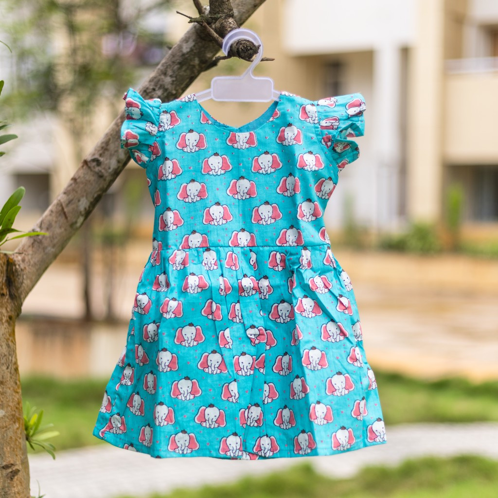 Aqua Elephant Print Frock