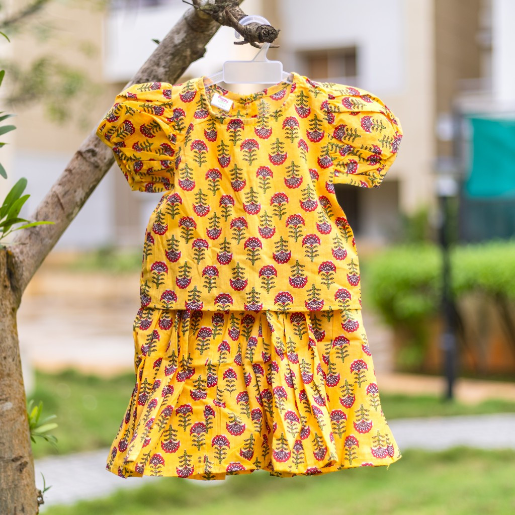 Yellow Floral Print Co-ord Sets- Skirt and Top