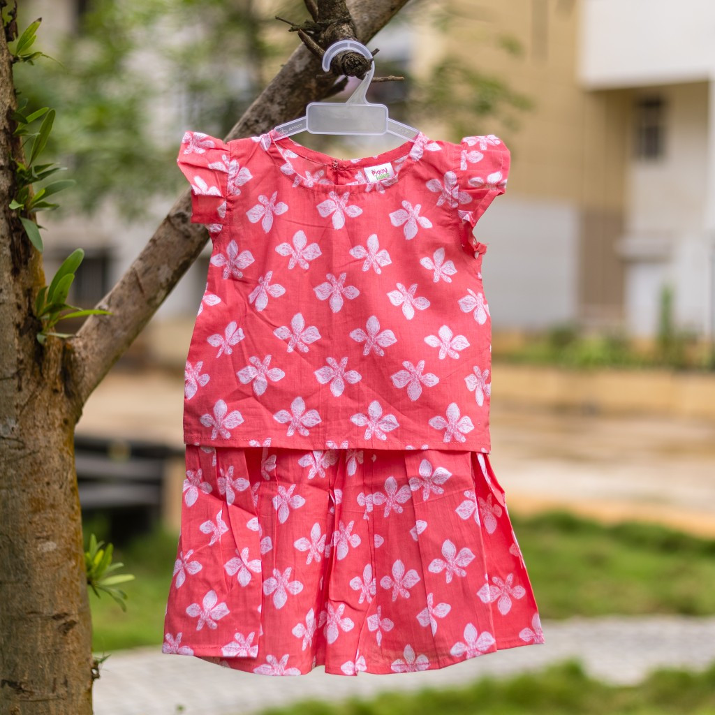 Pink And White Floral Print Co-ord Sets- Skirt and Top