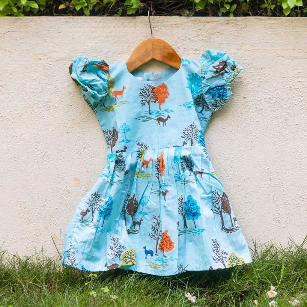 Blue Forest and Deer Print Frock