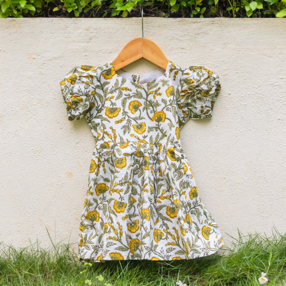 Image of White Green Floral Frock