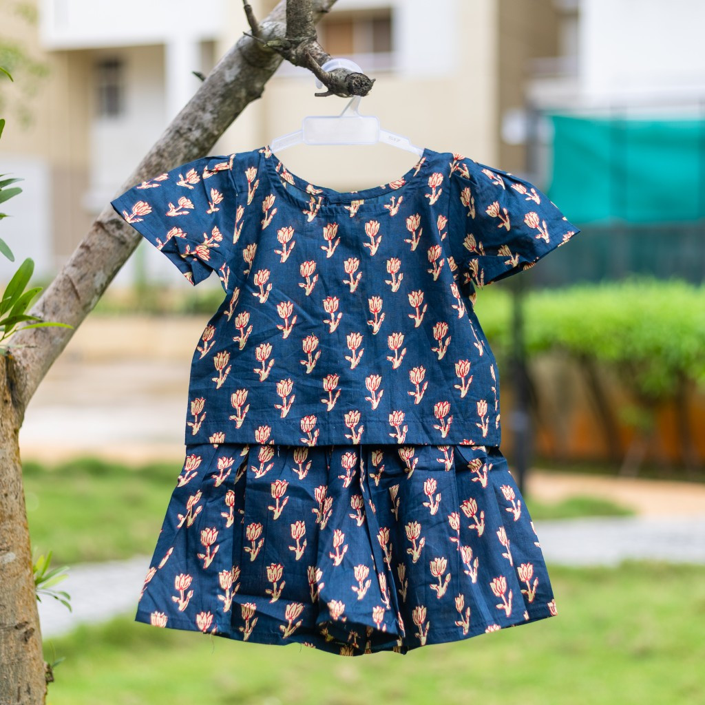 Dark Blue Flower Skirt and Top