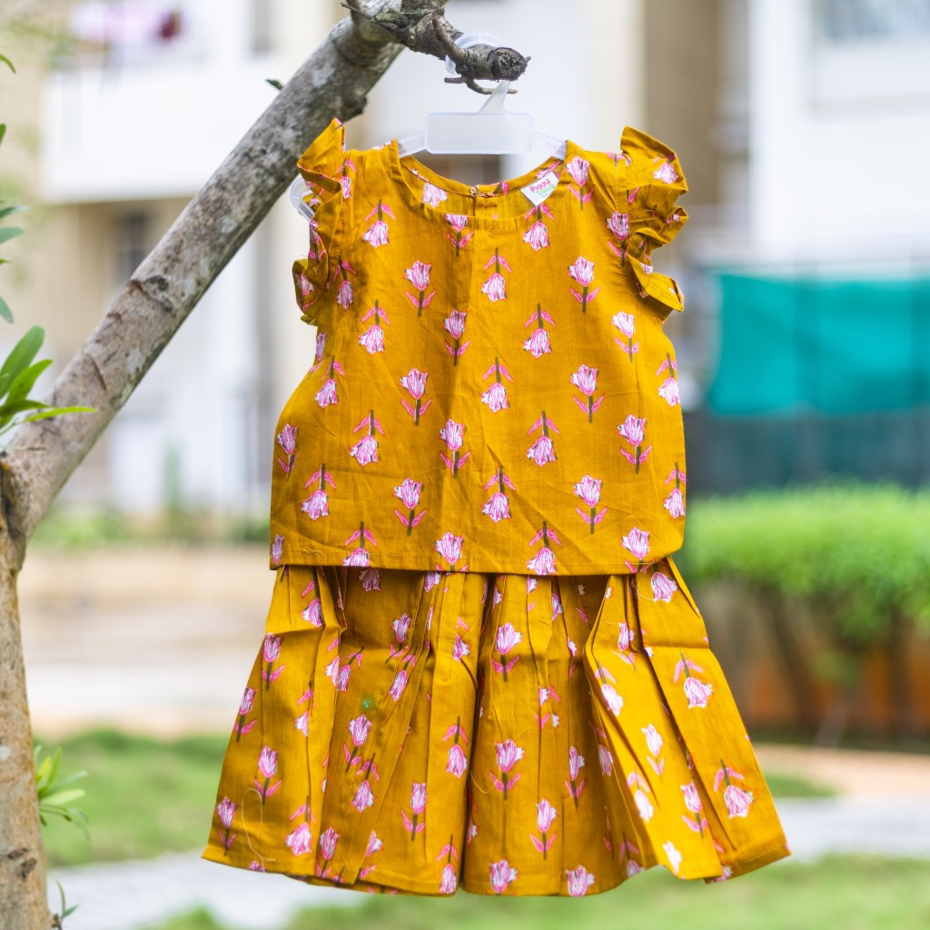 Mustard Floral Print Co-ord Sets- Skirt and Top