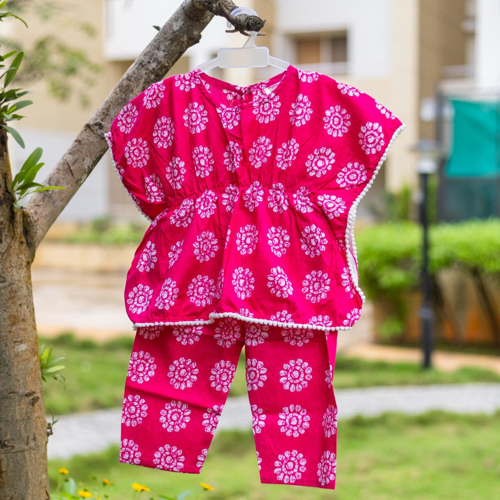 Pink and White Floral Kaftan Sets with Pants