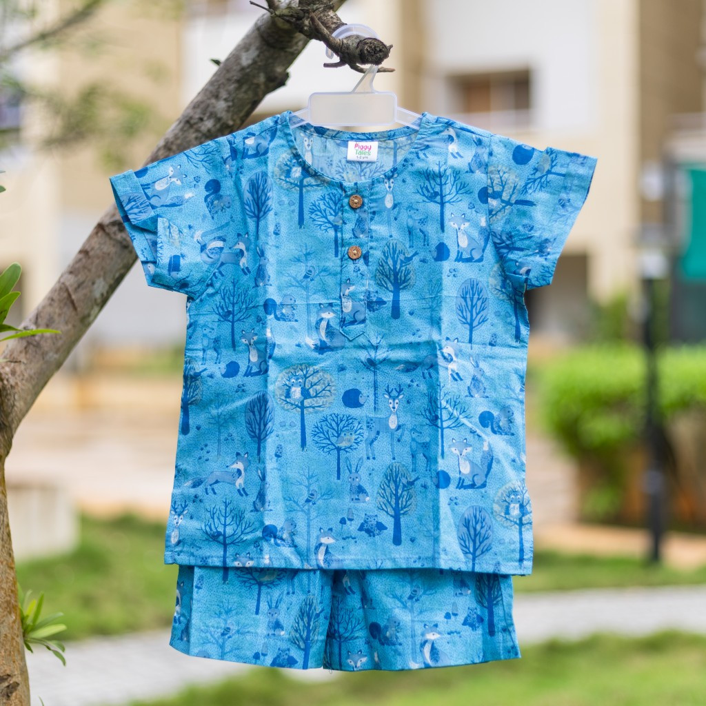 Blue Woodland Fox Print Summer Set