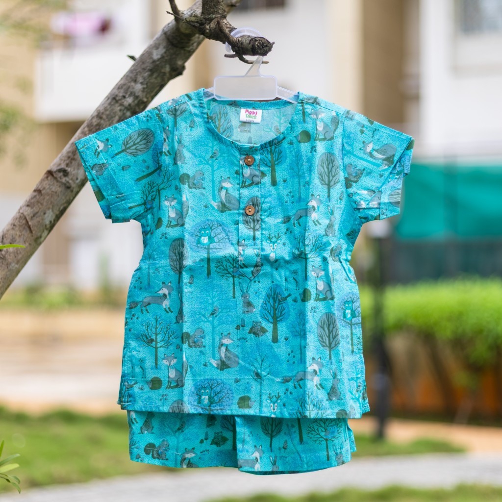 Teal Woodland Fox Print Summer Set