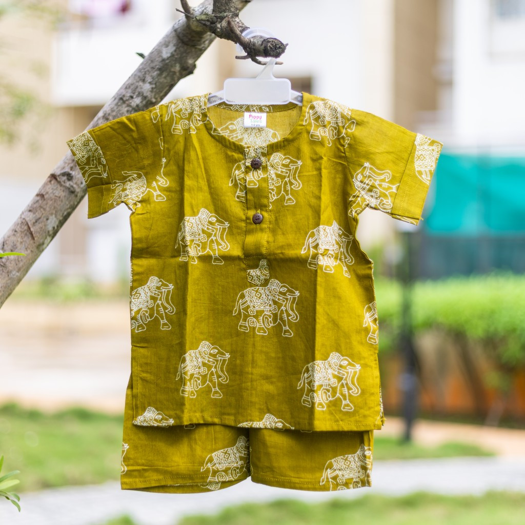 Mustard Elephant Print Summer Set