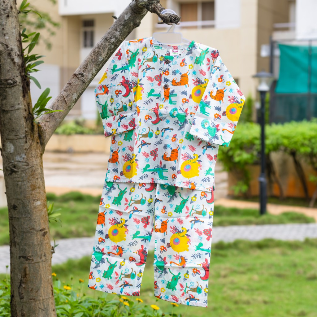 White Jungle Print Night Dress