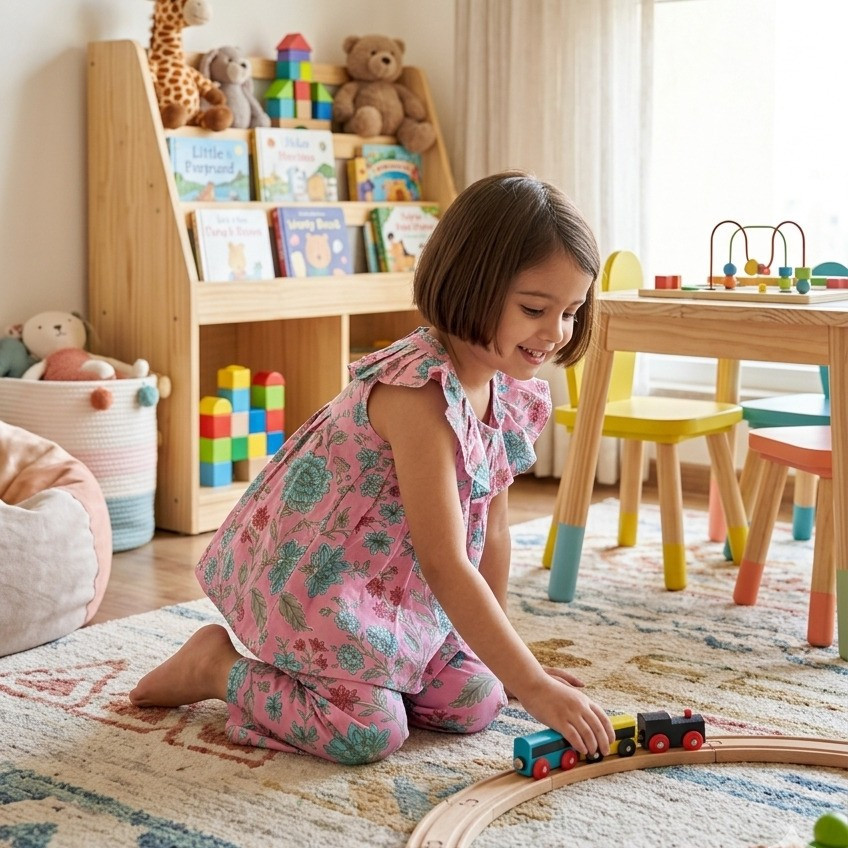 Light Purple Little Blossom Frock-Style Top and Pants