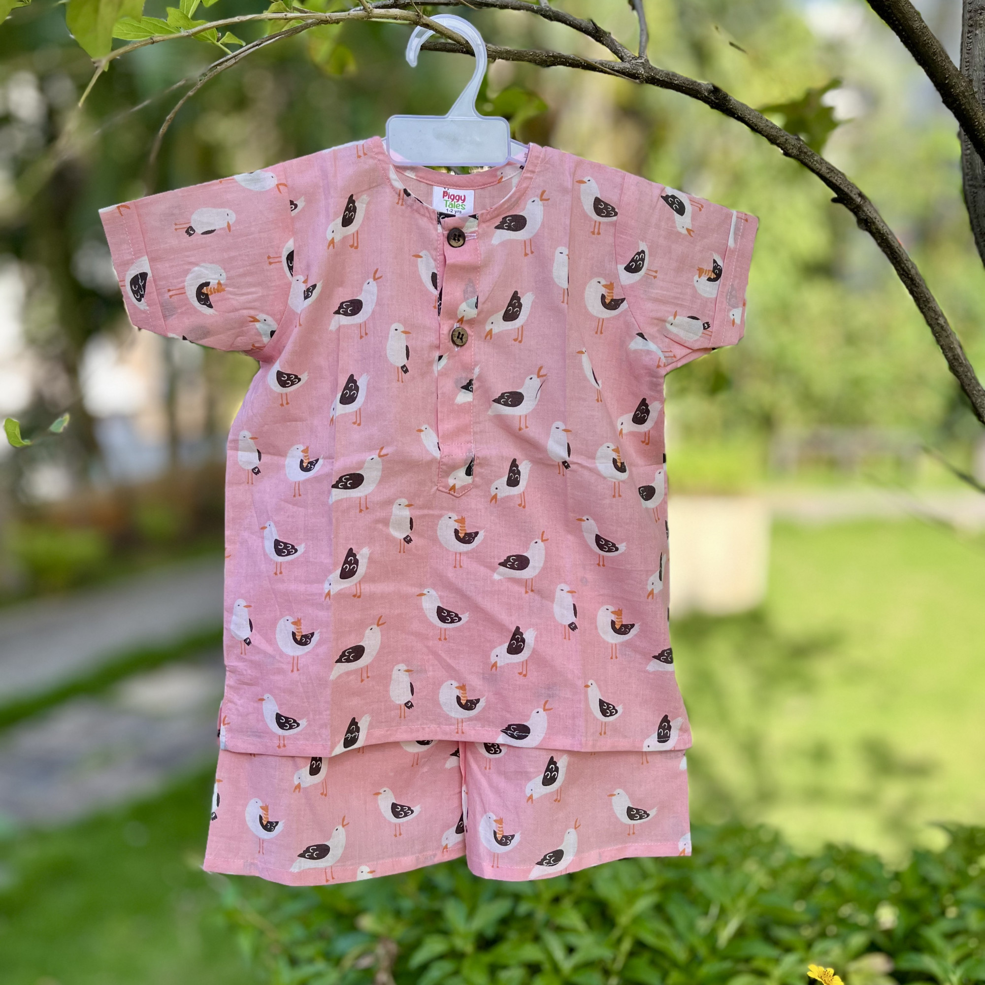 Light Apricot Bird Print Summer Set