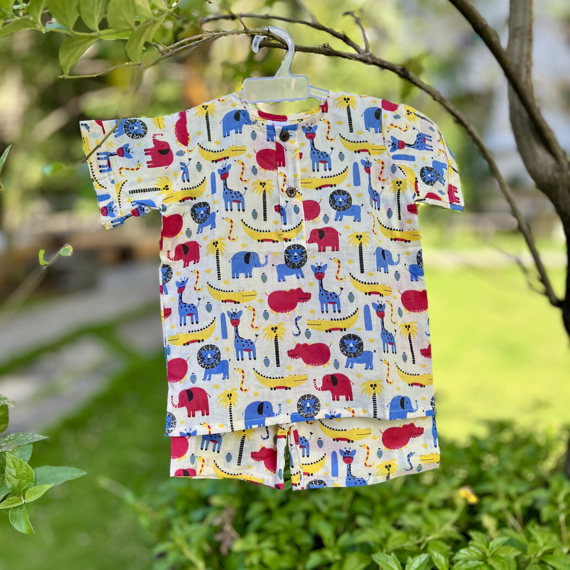 Off White and Colorful Jungle Print Summer Set