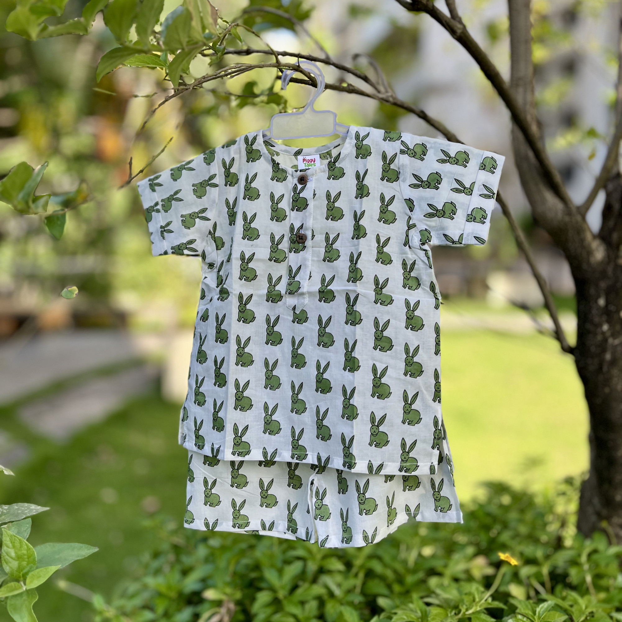 White and Green Rabbit Print Summer Set