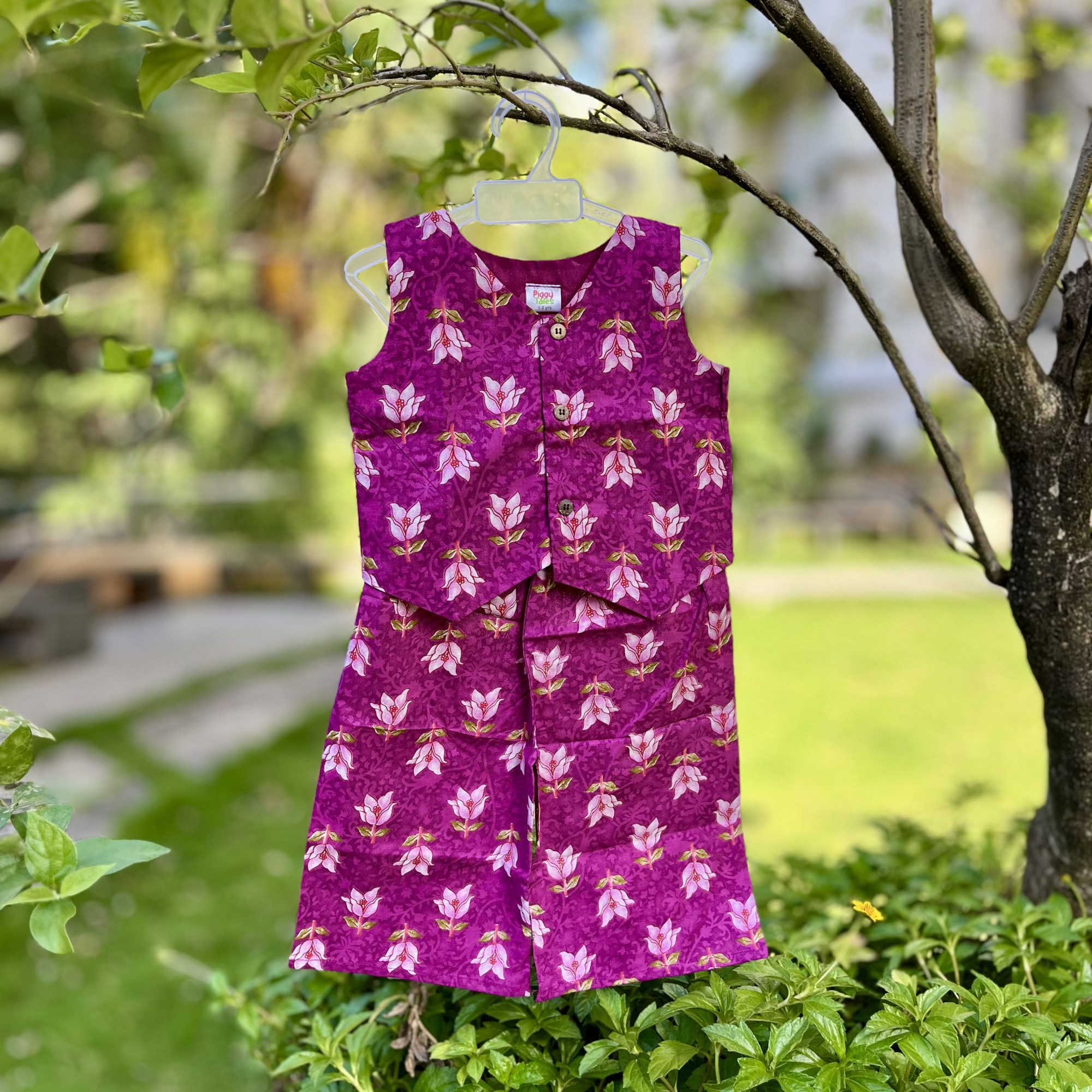 Magenta Floral Waistcoat and Pallazo Set