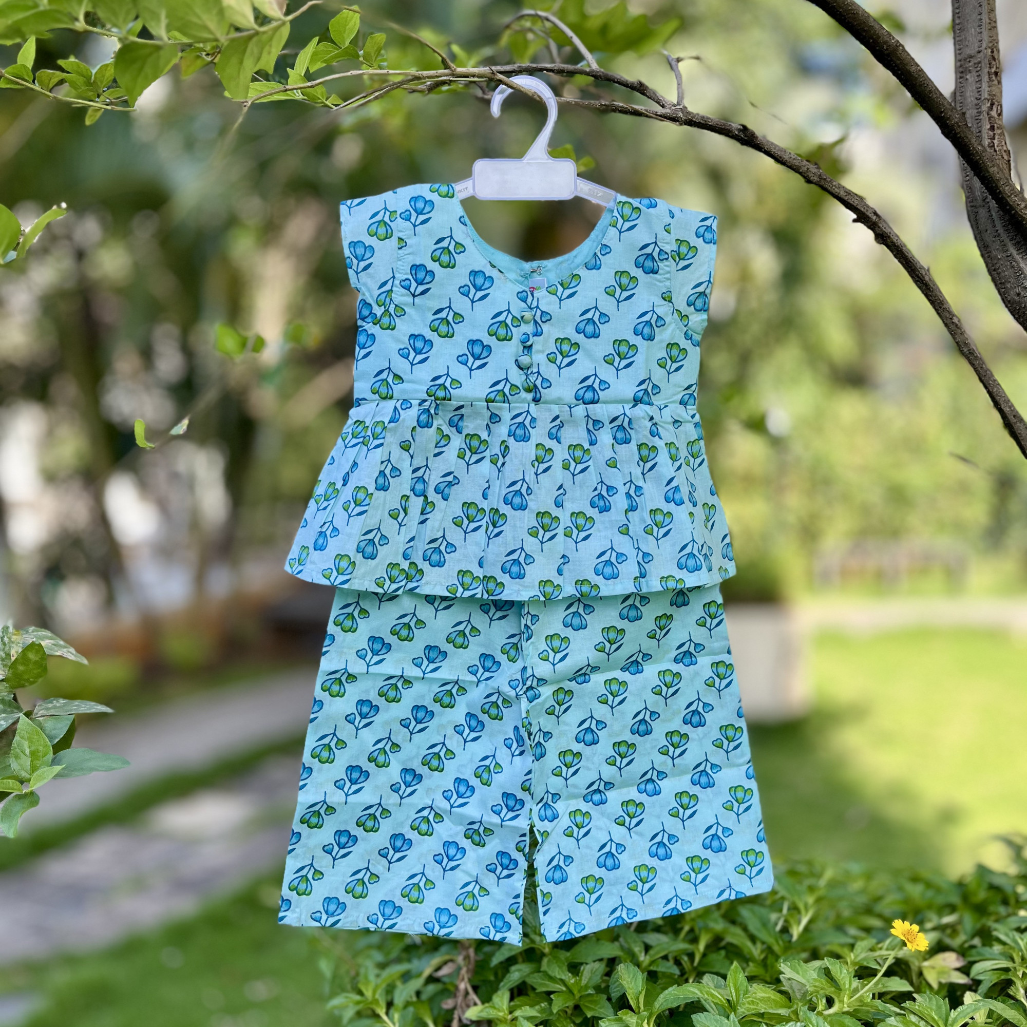 Aqua Bloom Peplum Pallazo Set