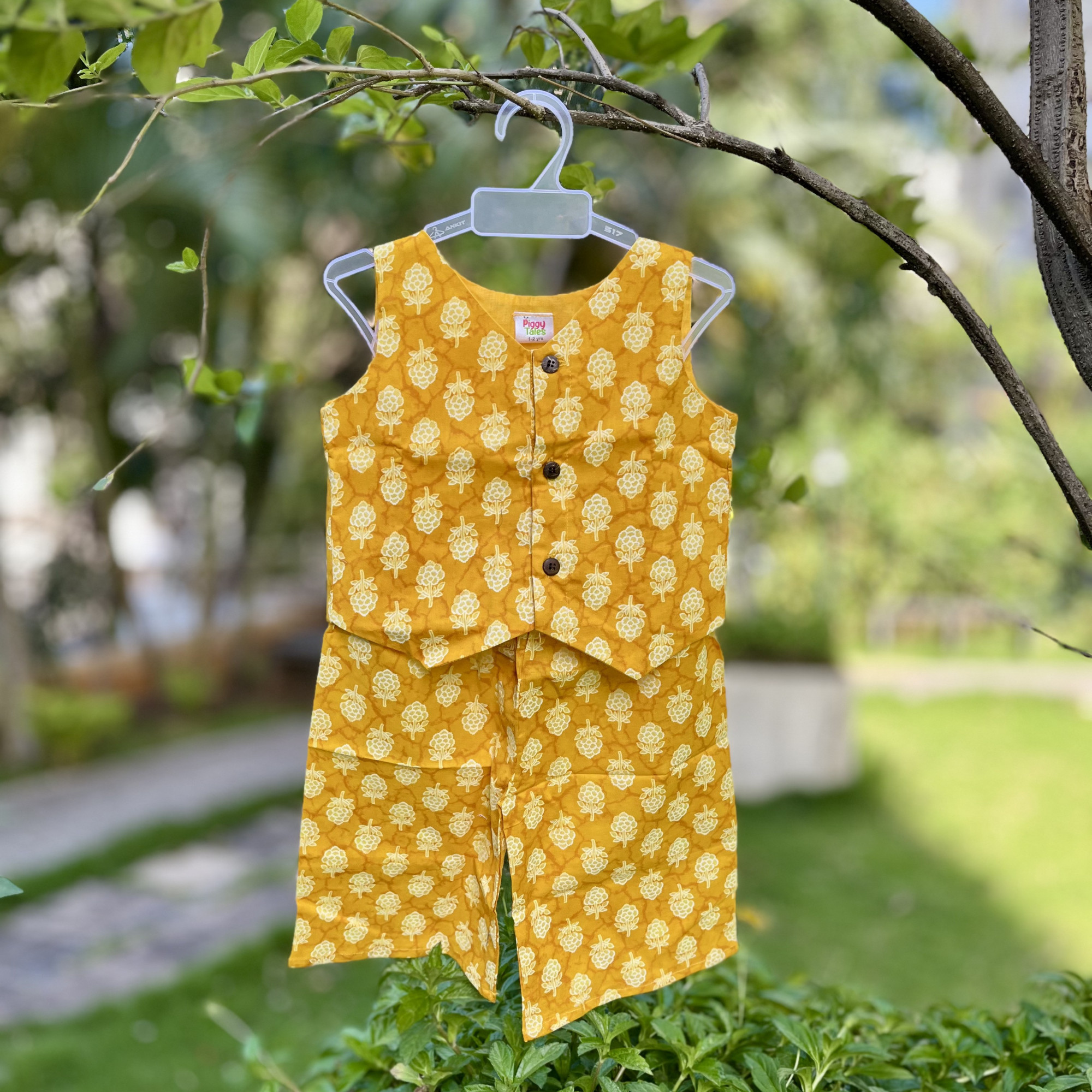 Yellow floral Waistcoat and Pallazo Set
