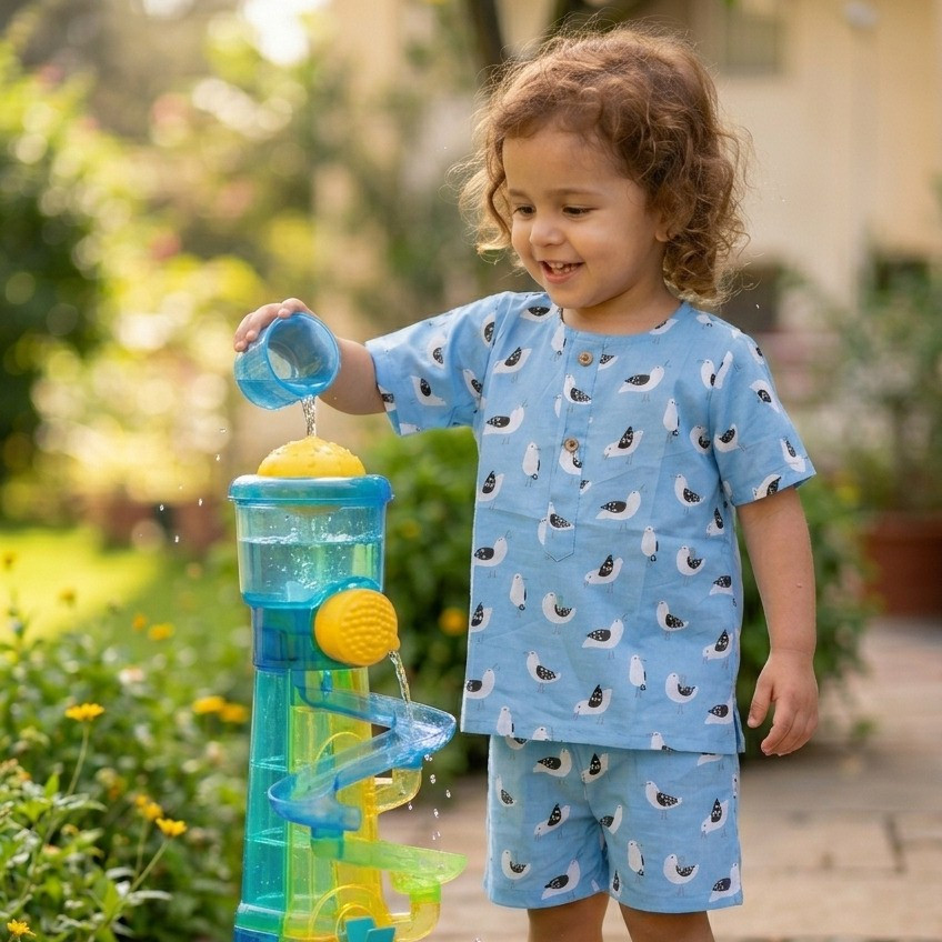 Blue Birdie Print Summer Set