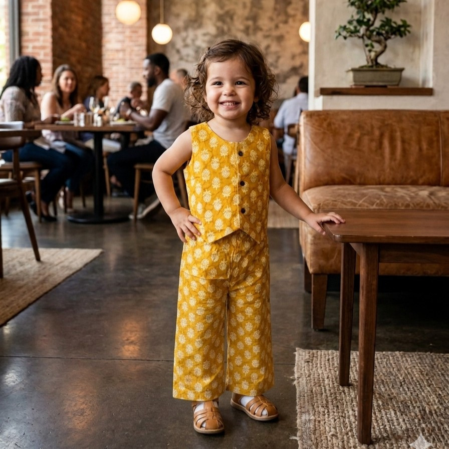 Yellow floral Waistcoat and Pallazo Set