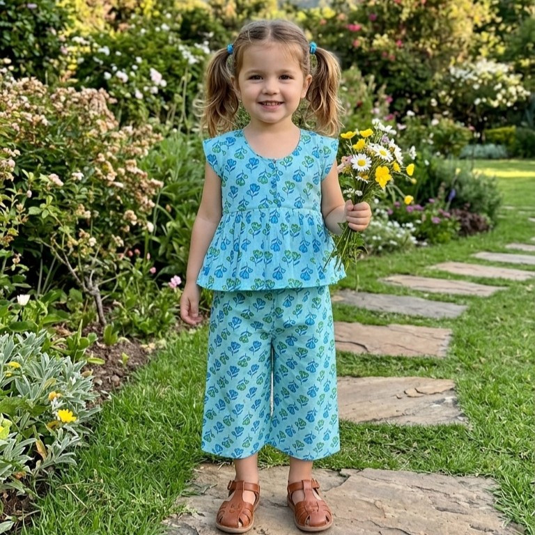 Aqua Bloom Peplum Pallazo Set