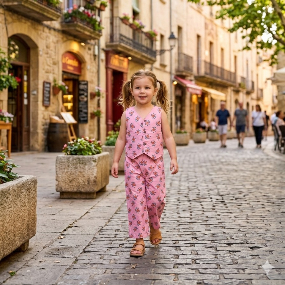 Image of Pink Bloom Waistcoat and Pallazo Set
