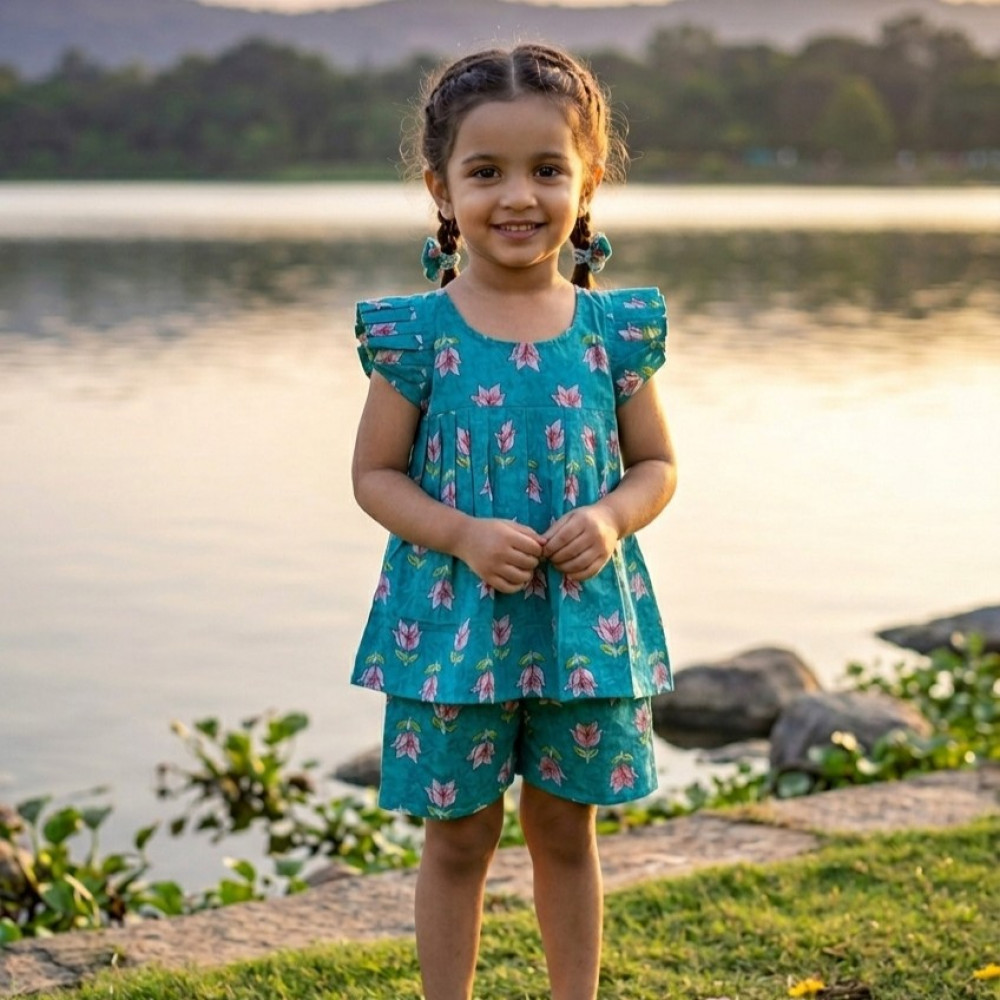 Image of The Teal Tulip Frock-Style Top and Shorts
