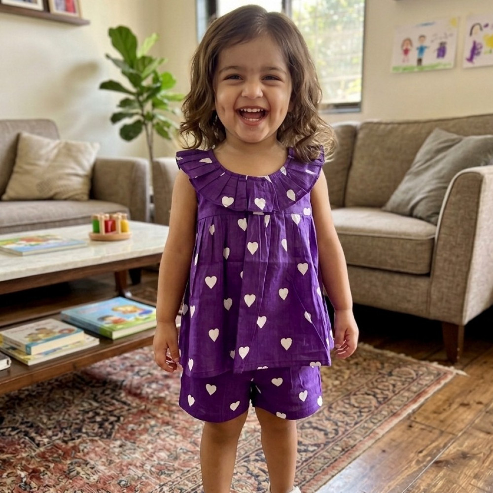 Image of Sweetheart Violet Frock-Style Top and Shorts