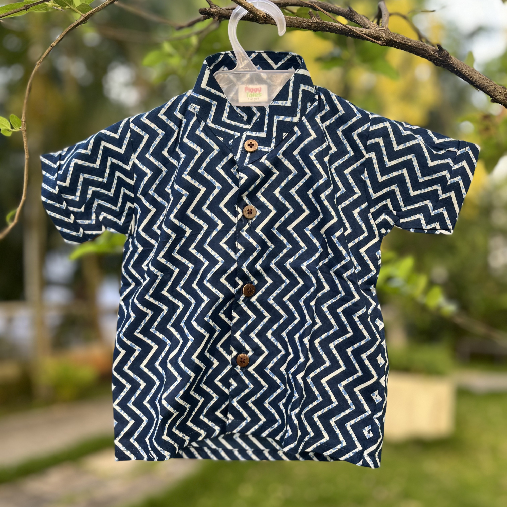 Blue Cotton Zigzag Shirt