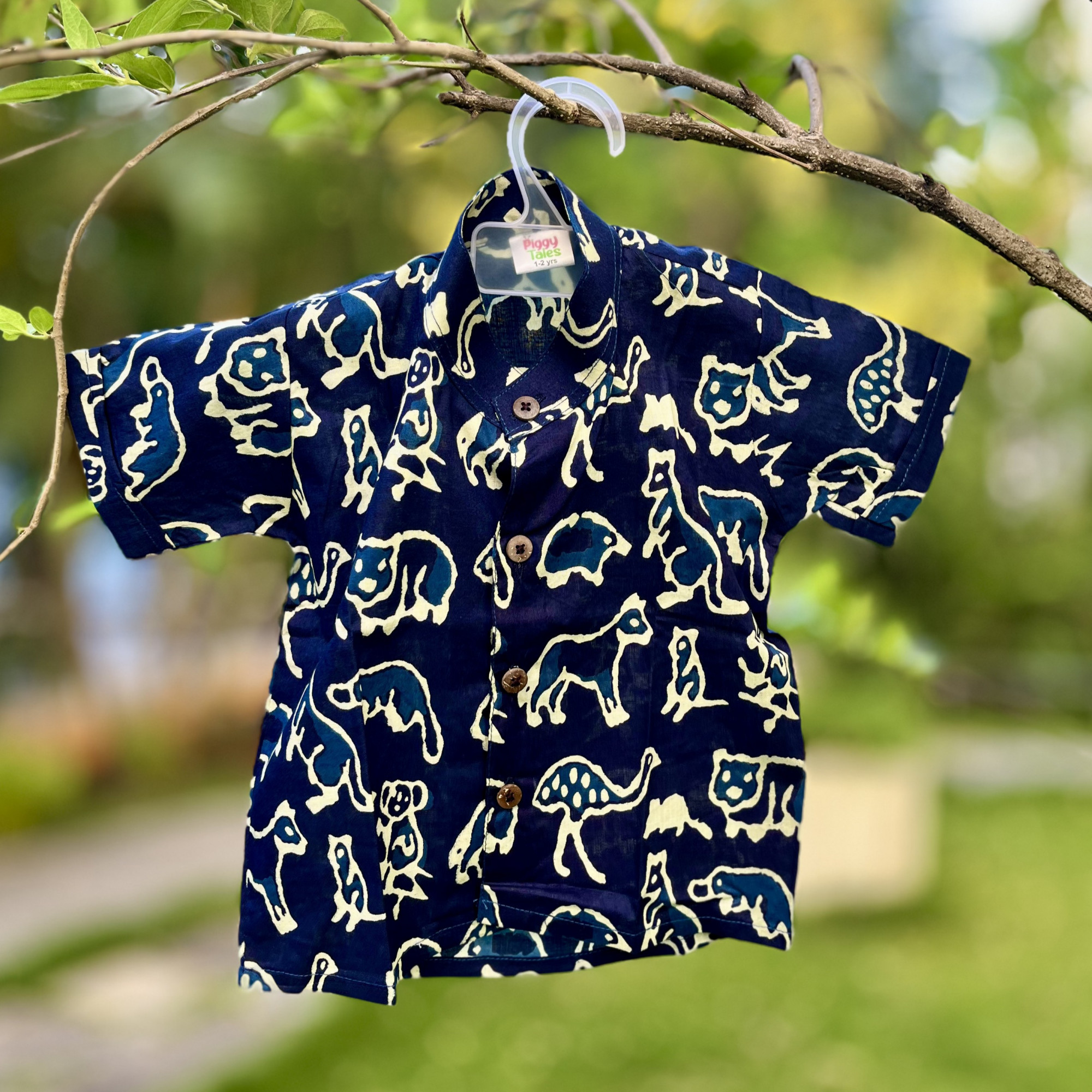 Dark Blue Animal Print Cotton Shirt
