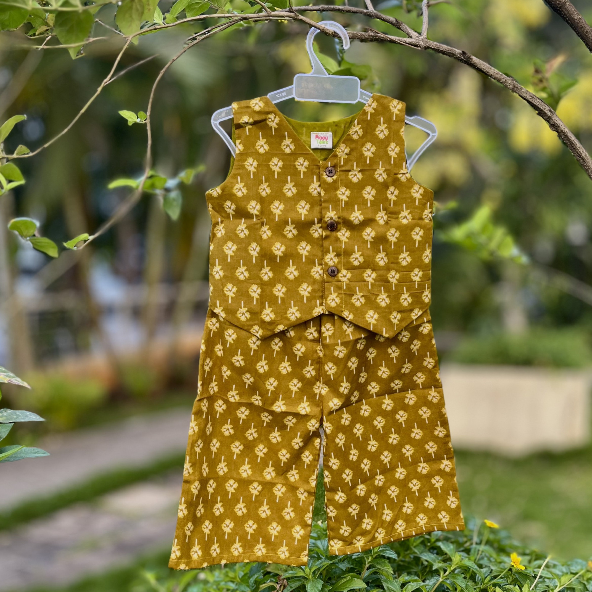 Mustard Foral Waistcoat and Pallazo Set