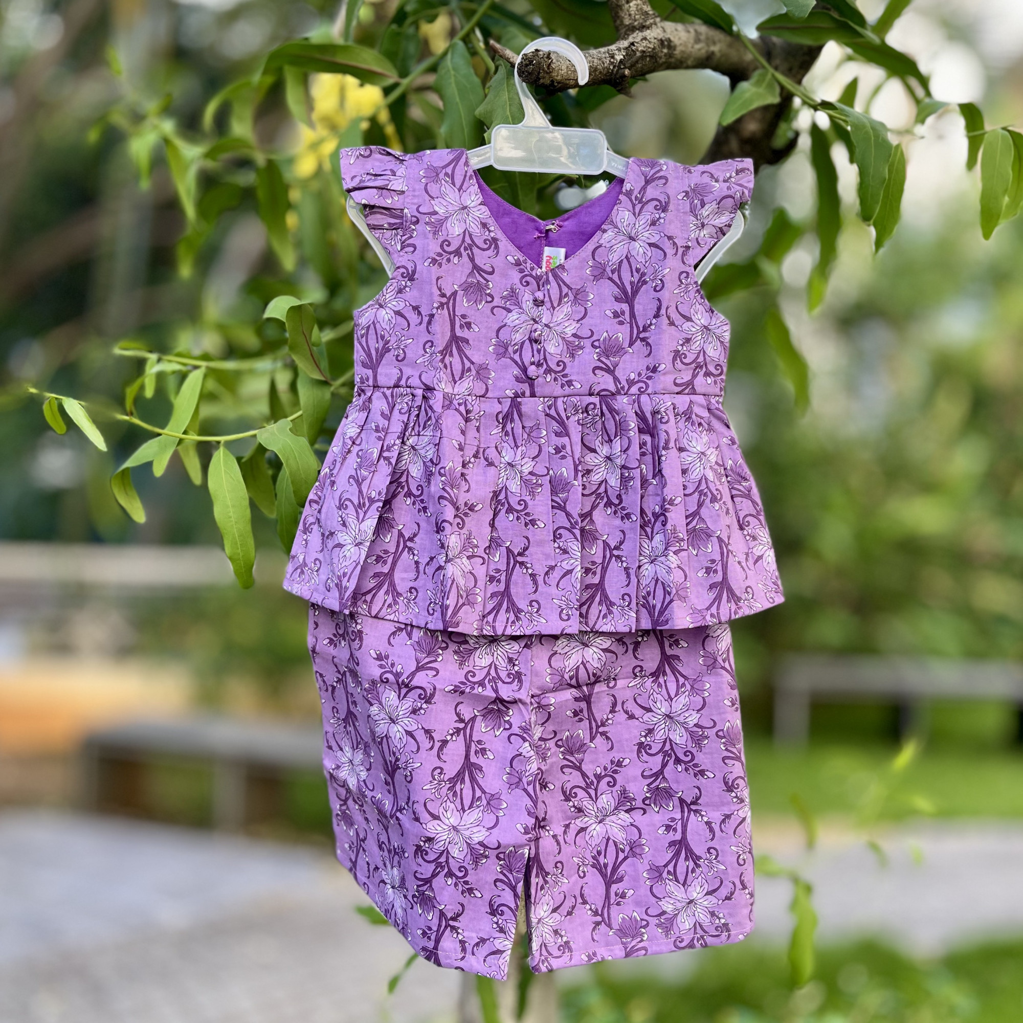 Deep Lavender Floral Peplum Pallazo Set
