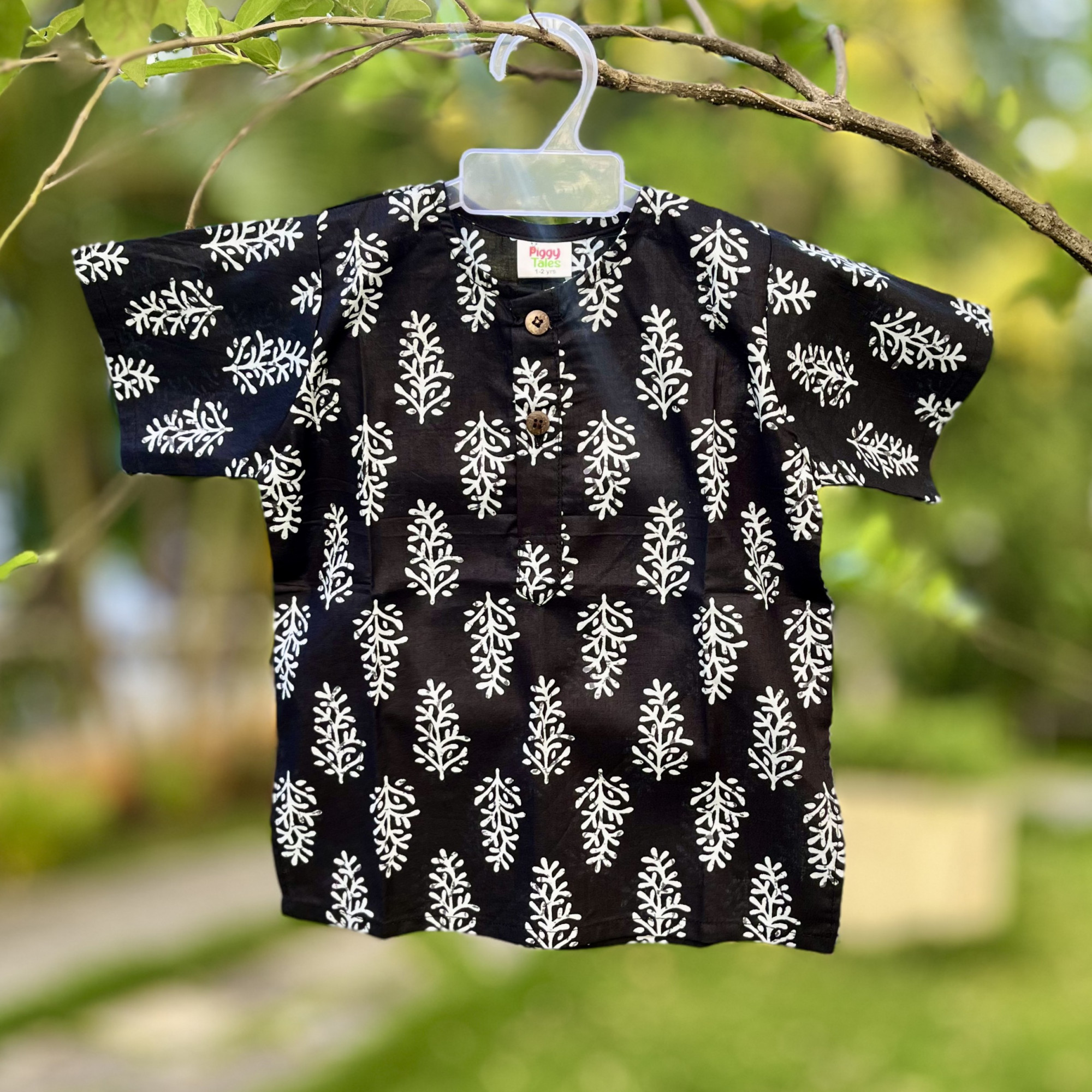 Pure Cotton Black Short Kurta