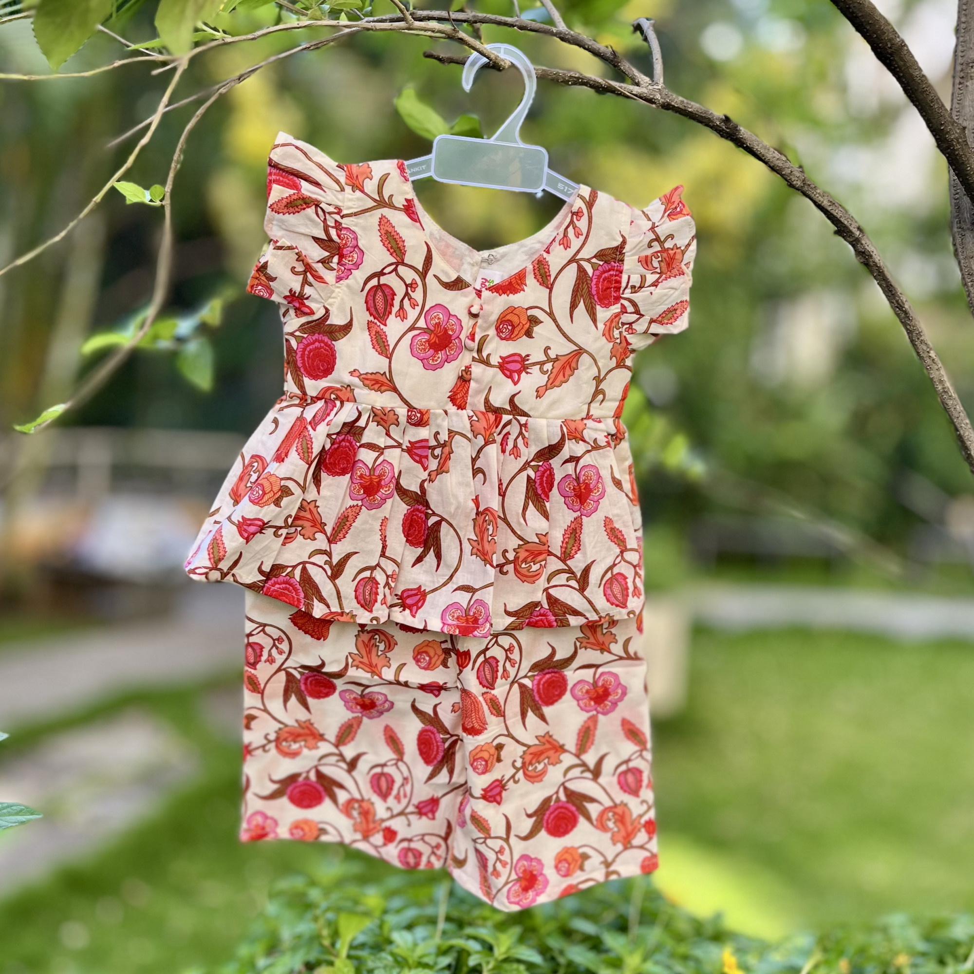 Cream Floral Peplum Pallazo Set
