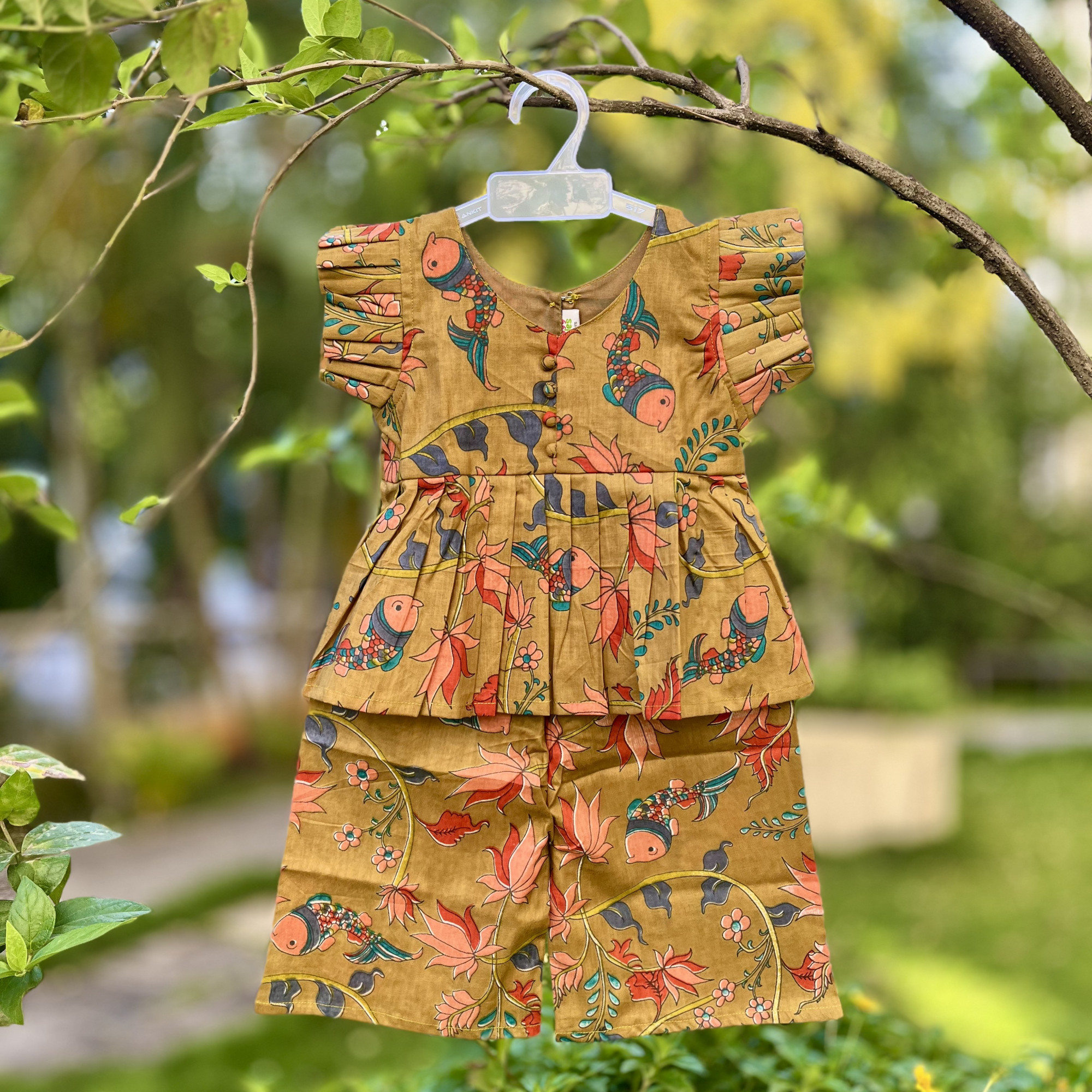 Mustard Floral Peplum Pallazo Set