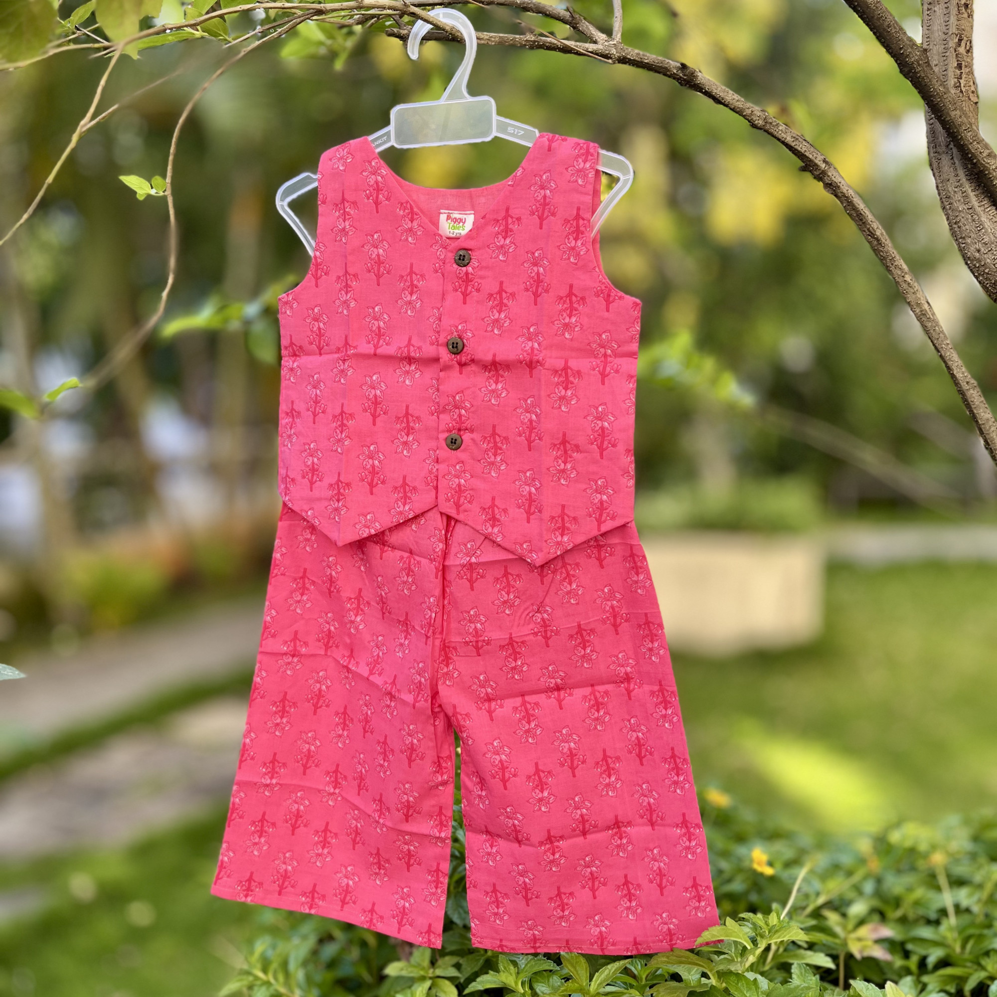 Pink Floral Waistcoat and Pallazo Set