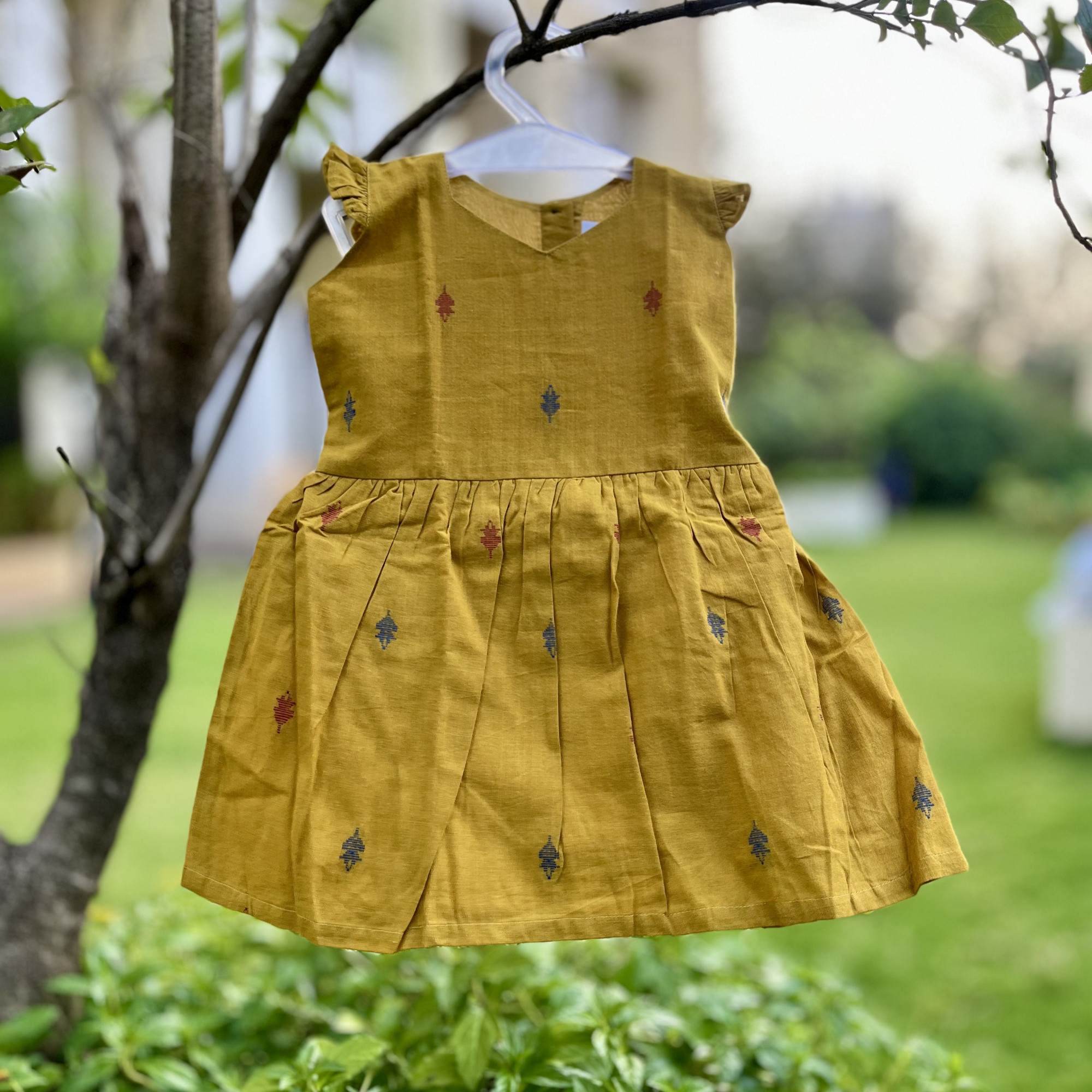 Orange Yellow Cotton Jamdani Frock