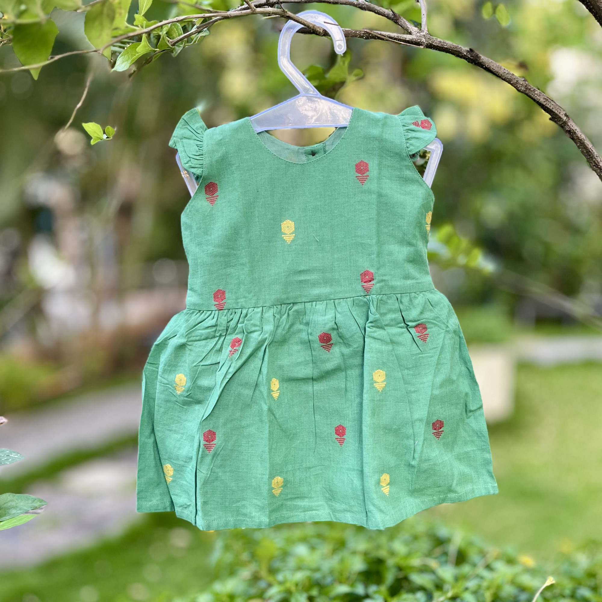 Slate Green Cotton Jamdani Frock